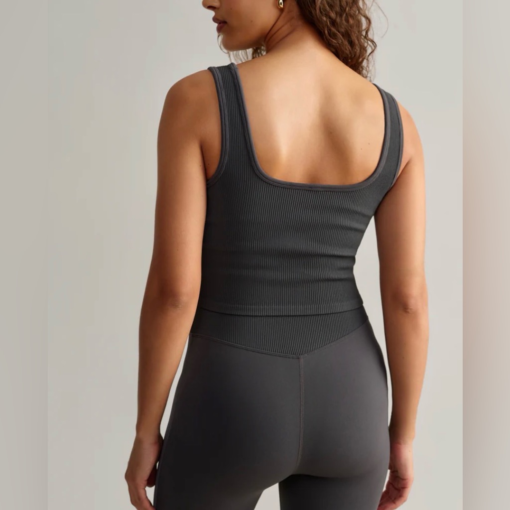 Rhone Ribbed Scoop-Back Tank Top In Charcoal Set